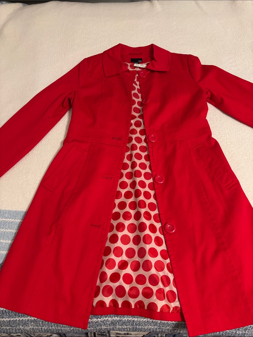 H&M Red Women's mid length Coat with Polka Dot Lining